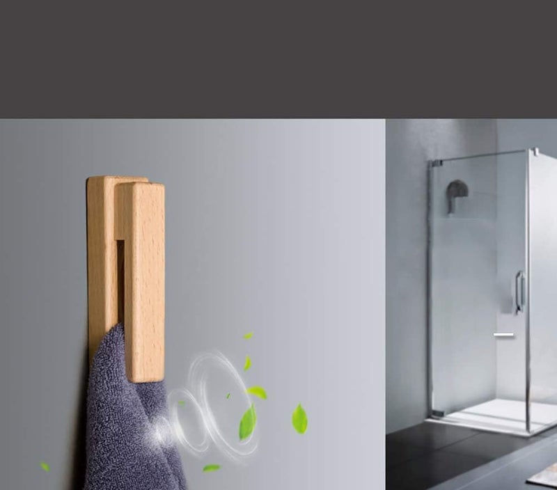 JINMURY Wood Towel Hooks -Set of 2 Self Adhesive Vintage Towel Holder Wooden Wall Mounted Towel Racks for Bathroom and Kitchen Home Decor- Quick Drying, Firmly Holds(Beech) - Image 3